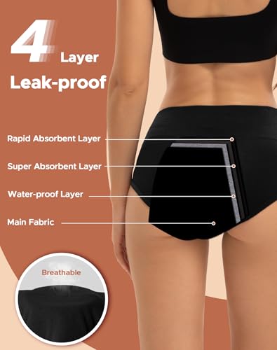Image of INNERSY Period Underwear for Women Heavy Flow High Waist Cotton Leak Proof Postpartum Menstrual Panties 3-Pack
