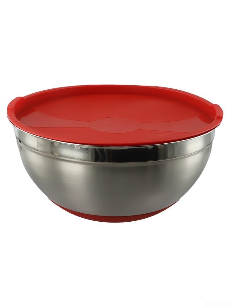 Insalatiera moderna in acciaio inossidabile con coperchio inferiore in silicone, ciotola per mescolare 20 cm/30 cm, per cucinare e cuocere, utensile da cucina antiscivolo (30 cm)