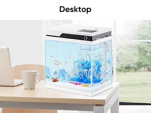 PONDON Smart Fish Tank 4 Gallon, Small Beta Fish Aquariums Startar Kit with Automatic Feeder, Glass Betta Tank with Filter and Light (4-Gal White)