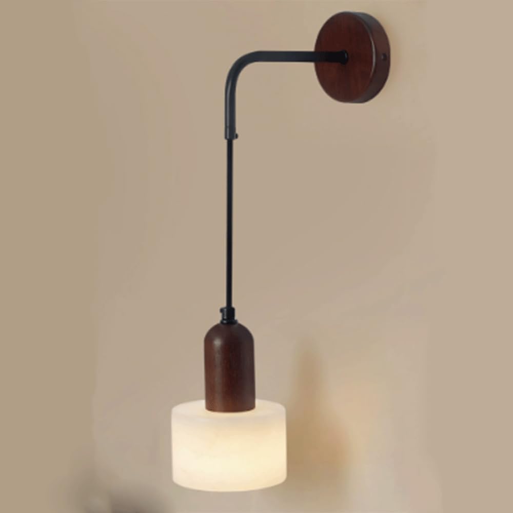 SHUANGZ Cylinder-Shaped Marble Wall Lamp,Natural Alabaster Wall Sconces,Bathroom Vanity Light Fixtures Gold Base Alabaster Sconce Lighting White Stone Wall Mount Lamp for Bedroom Living Room