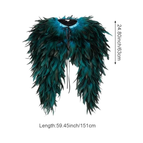 Cape gothique à plumes noire avec col enveloppant rétro - 8