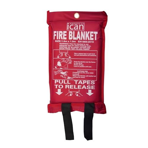 iCan 1x1m Fire Blanket - Compact Fire Suppression Tool - Quick Response for Small Fires