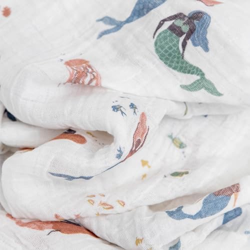 Image of Little Unicorn Muslin Swaddle Blanket for Newborns & Infants | Soft & Breathable Fabric | Set of 3 Baby Blankets for Swaddling, Nursing, Shower Gifts (Mermaids)