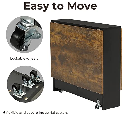 image for Tiptiper Folding Dining Table with 6 Wheels, Drop Leaf Tables for Smal