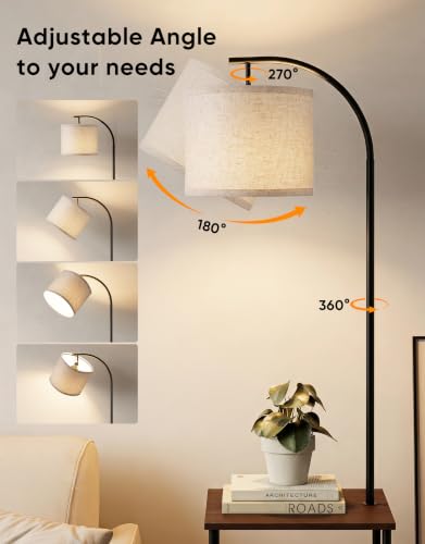 Image of PARTPHONER Floor Lamp with Table, Night Stand with Lamp, Narrow Side Table with 3CCT LED Bulb, Small Coffee Table, Modern End Table with Storage Shelves for Living Room Bedroom, Walnut Brown