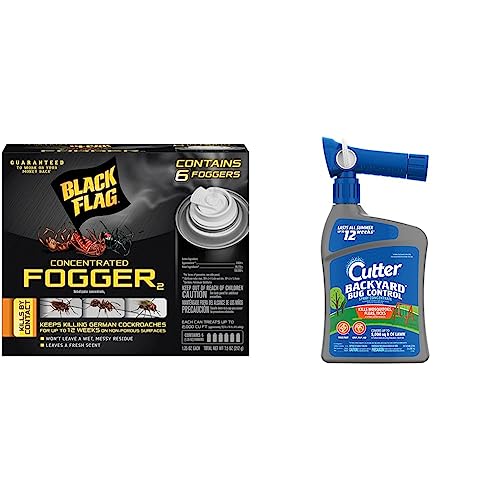 Black Flag 11079 HG-11079 6 Count Indoor Fogger for Dog, (Pack of 1) & Cutter Backyard Bug Control Spray Concentrate, Mosquito Repellent, Kills Mosquitoes, Fleas & Listed Ants, 32 fl Ounce
