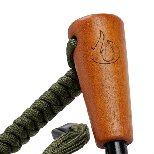 Fire Starter Survival Tool, Ferro Rod Kit with Striker, Paracord Wrist Lanyard, Wood Handle, Tinder Wick, Pouch, Waterproof Flint and Steel Fire Starter for Camping, Hiking and Backpacking Gear - Thumbnail 6