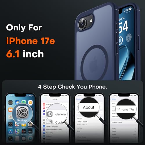 Image of TOCOL for iPhone 17e Case, Compatible with Magsafe, Military Drop Protection, Slim Translucent Matte Shockproof for iPhone 17 e Case 6.1 inch (Dark Blue)