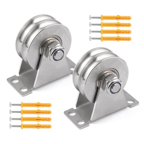 Set di pulegge da parete in acciaio inox, 2 pezzi, pulegge con cavo a doppia scanalatura con cuscinetti duplex per allenamenti in palestra e routine di esercizi, design resistente alla ruggine