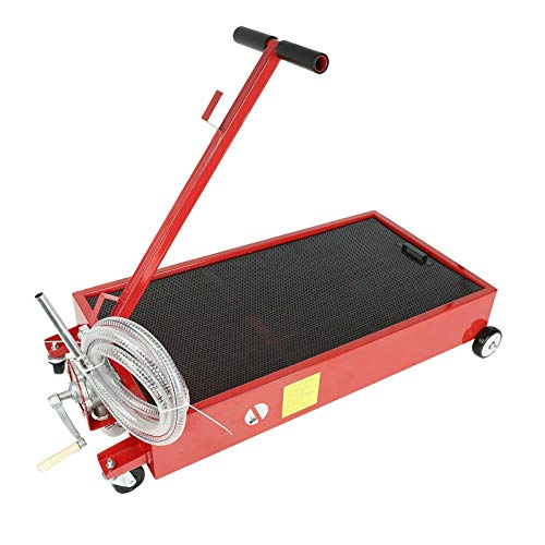 BACLAUGH 20 Gallon Oil Drain Pan Low Profile Dolly w Pump 8 Hose and Wheels Car Truck
