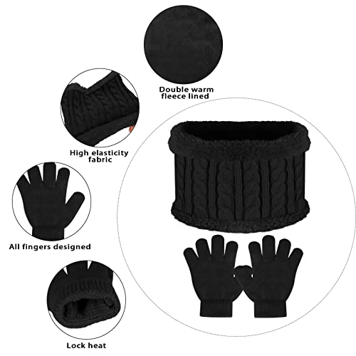 Image of Kids Hat Scarf Gloves Set, Kids Winter Beanie Hat Scarf Gloves Set with Knit Thick Warm Fleece Lined for 1-6 Years Old