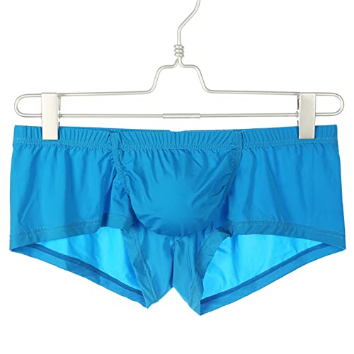 Faringoto Shorts masculinos masculinos cueca gay seda gelo respirável Slip Boxershorts, Azul, M