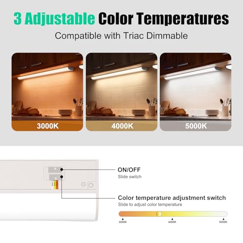 TheDeco 36 Inch LED Under Cabinet Light, Plug in Kitchen Lighting, 3CCT Selectable (3000K/4000K/5000K), CRI94 High Color Accuracy, Linkable, Slim Design, Matte White