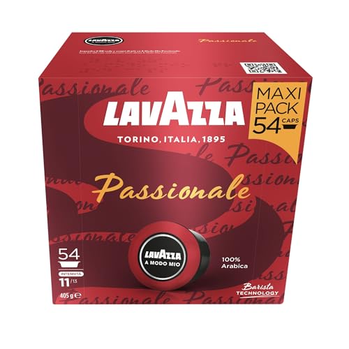 Lavazza, A Modo Mio Espresso Passionale, 54 Coffee Pods, 100% Arabica, Warm and Inviting Taste, Intensity 11/13, Dark Roasting, 1 Pack of 54 Coffee Pods