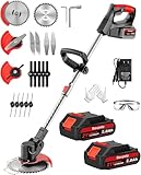 Electric Weed Wacker Cordless, 21V Cordless Weed Eater Battery Powered with 2Pcs 2.0Ah Batteries, 3 in 1 Stringless Grass Trimmer/Edger/Brush Cutter for Lawn Yard Garden