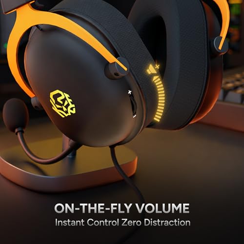 Image of KARNAGE by EVM Velocity RGB Gaming Headset with Mic | 50mm Drivers | 7.1 Surround Sound | ENC Microphone | Noise Isolation Ear Cups | Braided Cable | PC /Mac /PS /VR | Black-Orange