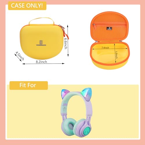 Image of Tourmate Hard Travel Case for Riwbox CT-7 / CT-7S Cat Ear LED Light Kids Wireless Headphones, Protective Carrying Storage Bag (Yellow&Orange)