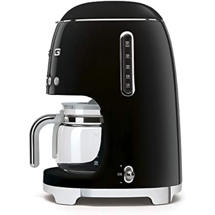 Smeg DCF02BLUK Drip Coffee Machine, Auto-Start Mode, Reuseable Filter, Digital Display, Anti-Drip System, Aroma Intensity Option, 1.4 Litre Tank, Black