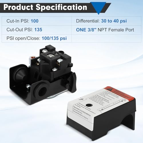 Besilo Air Compressor Pressure Switch Replacement for 23474661, 100-135 PSI, Compatible with Ingersoll-Rand Air Compressor: SS3L3 SS4L5 SS5L5/N5 Single Stage Compressors by Besilo - Image 2