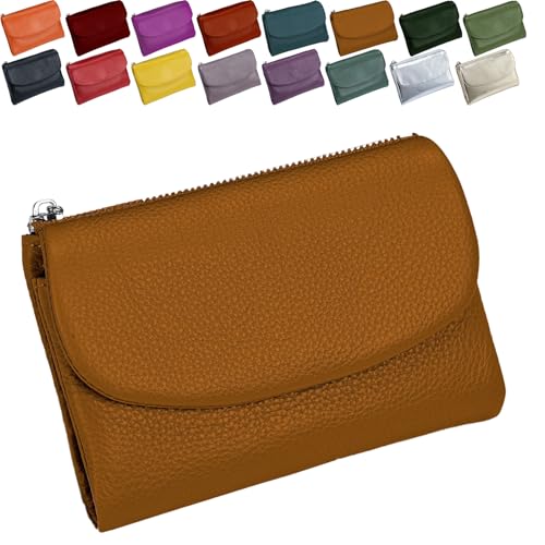 Unisex Pebble Leather Wallet, Small Wallets for Women, Full Grain Leather Coin Purse with Coin Holder & Cash Slots, Genuine Leather Coin Purse (Brown)