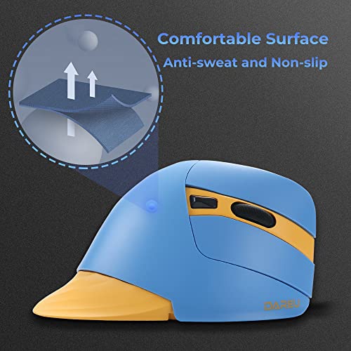 Dareu Vertical Wireless Ergonomic 89G Lightweight Optical Mouse, 2.4G Rgb Mouse Reduce Wrist/Hand Strain, 800/1200/1600 Dpi, 6 Buttons For Laptop, Desktop, Pc, Mac (Blue&Yellow) #TOP2