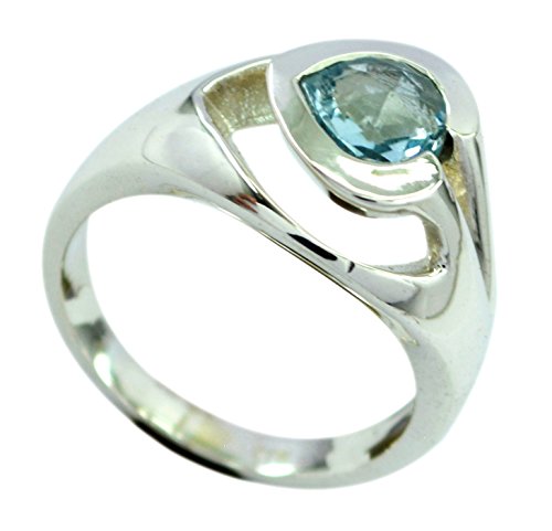 Bague Topaze Bleue Poire en Argent 925 - Bijou Mixte pour Homme et Femme
