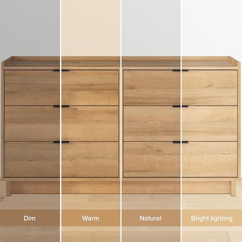 Image of Prepac Simply Modern 6-Drawer Double Dresser for Bedroom, Chest of Drawers, Modern Bedroom Furniture, 52.5 inch Wide x 16 inch deep x 29.5 inch Tall, Oak