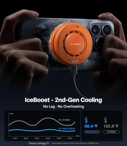 Image of TORRAS PolarCircle Qi2.2 Wireless Charger, 25W Cooling Magnetic Pad for iPhone 17 /16, Wireless Charger for Samsung Galaxy S26 /S25 with 360Spin Stand, Semiconductor Game Cooler, with 45W IceNano Plug