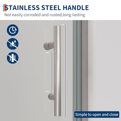 Image of GarveeTech 34 inch W x 72 inch H Frameless Pivot Shower Door - 1 /4 inch Tempered Glass with Silver Frame, Single Swing Door for Modern Bathroom,Waterproof & Easy to Clean