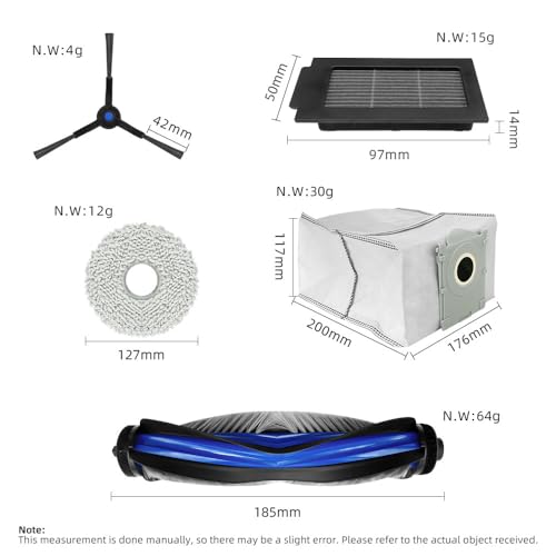 Image of 9Pcs Replacement Parts for Ecovacs T50 PRO Omni Vacuum Cleaner | 1 Main Roller Brush, 2 Side Brushes, 2 Filters, 2 Microfiber Mop Cloth & 2 Dust Bags