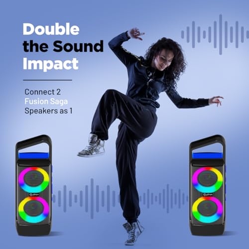 Image of pTron Fusion Saga 20W Bluetooth Speaker with Punchy Stereo Sound, RGB Lights, Metal Grills, 8H Playtime, TWS Feature & Multi-Compatibility Modes-BT5.1 /Aux /TF Card /USB (Black & Blue)