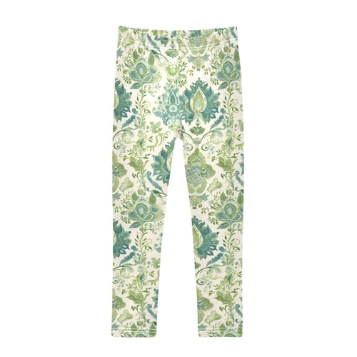 KLL Traditional Oriental Paisley Pattern Vintage Watercolor Toddler Girl Leggings Stretchy Full Length Workout Pants