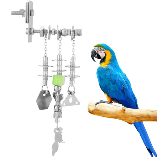 Image of Lulu Buddy's Indestructible Metal Parrot Chew Toy - Swing Links & Melodic Chains for Macaws, African Greys, Amazons - Stainless Steel Cage /Outdoor Enrichment for Intelligent Large Parrots (LB-QG-901)