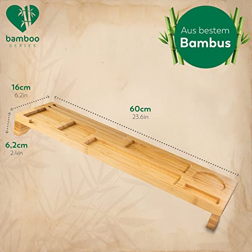 Rubberneck Bambus Schreibtisch Organizer mit Handy-, Tablethalterung - für Tastatur, Maus, Büro Zubehör - 60 x 16 x 6,2 - Beige