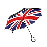 ALAZA Retro Union Jack Inverted Umbrella, Large Double Layer Outdoor Rain Sun Car Reversible Umbrella