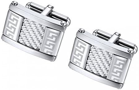 Textured Greek Key Pattern Stainless Steel Cufflinks