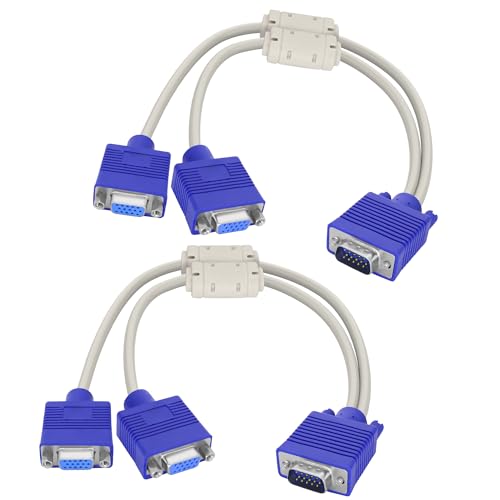 MEIRIYFA VGA Cavo Splitter, 1080P HD VGA 1 maschio a 2 femmina adattatore convertitore Video Cavo Dual VGA Monitor Y Cavo per duplicazione dello schermo (2PCS, 30cm)