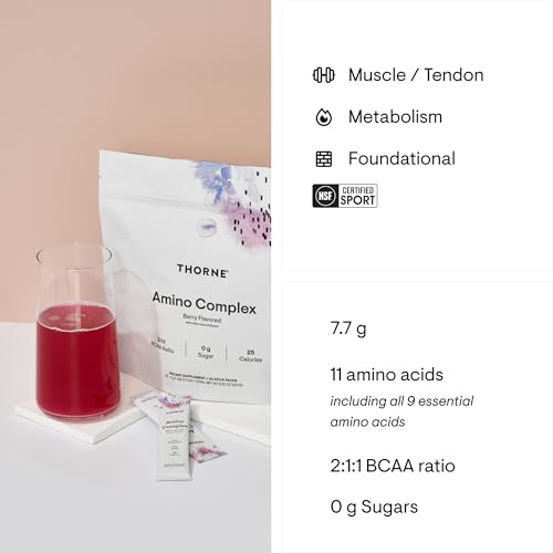 Image of THORNE - Amino Complex - Clinically-Validated EAA and BCAA Powder for Pre or Post-Workout - Promotes Lean Muscle Mass & Exercise Recovery* - NSF Certified for Sport - 30 Servings - 8.15 Oz - Berry