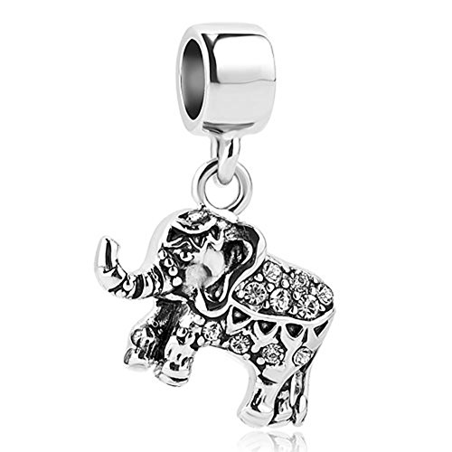 SexyMandala Elephant Charm Crystal Lucky Good Luck White Animal Dangle Fit Pandora Bracelets