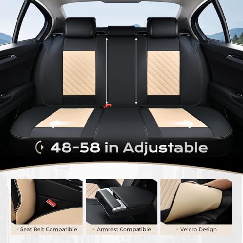 Image of Coverado Car Seat Covers Full Set 5 Pieces, Luxury Nappa Leather Seat Covers Universal Fit Waterproof Non-Slip Breathable Front & Back Automotive Seat Protectors for Cars, SUVs, Trucks