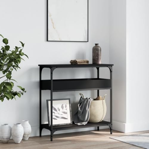 Mesa de pasillo estable de madera con estructura metálica y estante 3