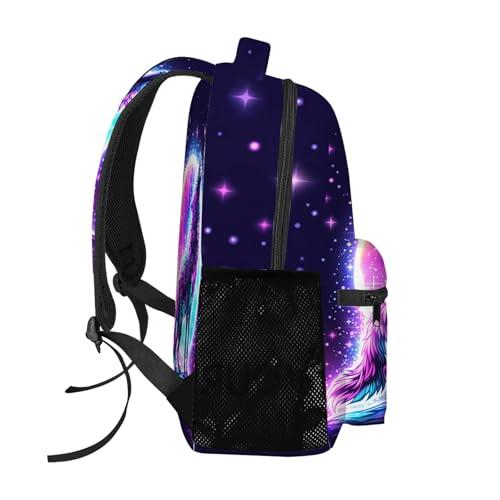 GNEW Galaxy Wolf Backpack Howling Wolf Backpack for Kids, Pink Purple Galaxy Starry Stars School Backpack, Universe Animal Bookbag Elementary Middle High School Backpack,16.5 Inch4