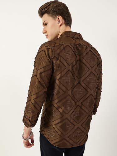 Image of Thomas Scott Men's | Self Design | Full Sleeve | Slim Fit | Polyester | Spread Collar | Casual Shirt