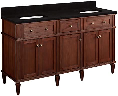 Signature Hardware 464990 Elmdale 60" Free Standing Double Vanity Cabinet Set with Mahogany Cabinet, Vanity Top and Rectangular Undermount Sinks - 8" Faucet Holes