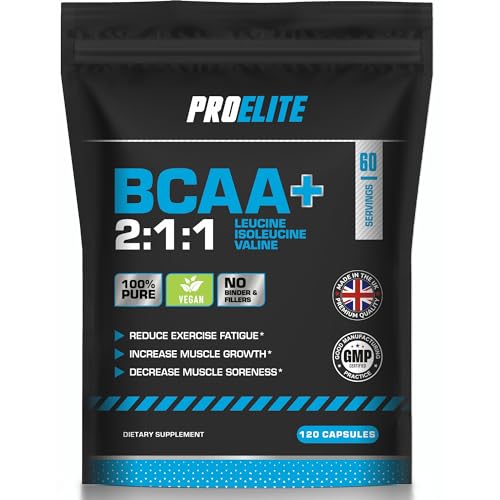 BCAA Capsule 3000mg Per Serving - 120 Vegan Capsules - 2:1:1 Branched Chain Amino Acids Capsules with Vitamin B12 & B6 - BCAA Powder Tablets Alternative - Pre Post Workout for Energy by PROELITE