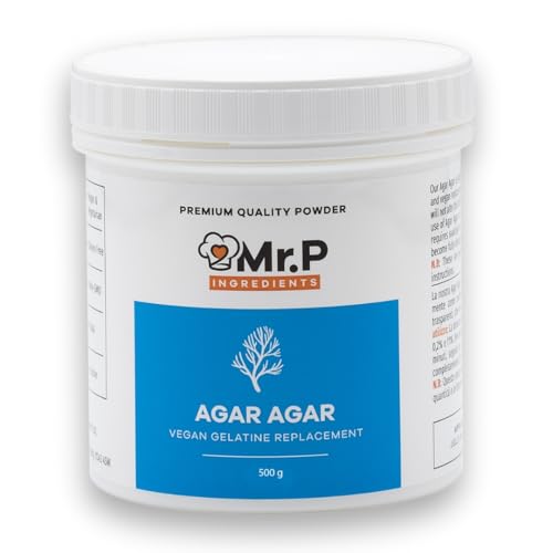 Mr.P Ingredients Agar Agar 500g en Polvo Gelatina Reemplazo Ideal Para Preparar Jaleas y Mousses Vegano Vegetariano Halal Kosher No-OGM