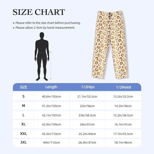 Mens Pajama Pants - Gold Leopard Fashion Print Soft Sleep Lounge Pants For Men, Casual Pj Bottoms With Pockets3