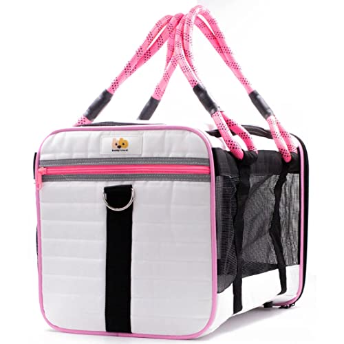 Buddy's Best Airline Approved Pet Carrier – White & Pink Heavy Duty, Fits Under Seat, TSA Compliant, Ventilated Mesh Design w/Waterproof Base & Reflective Safety Strips Buddy's Best Airline Approved Pet Carrier – White & Pink Heavy Duty, Fits Under Seat, TSA Compliant, Ventilated Mesh Design w/Waterproof Base & Reflective Safety Strips