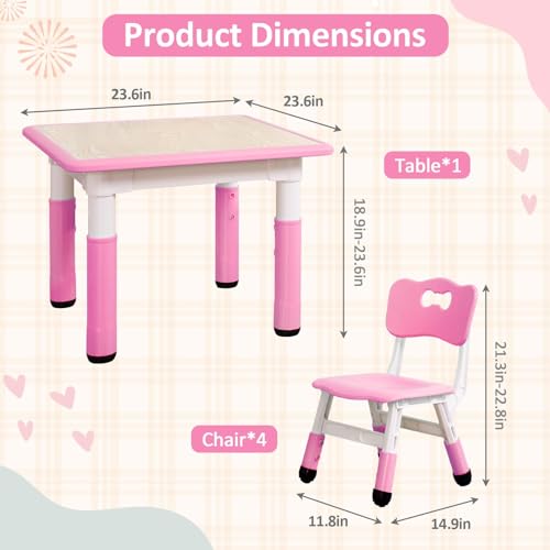 Image of Kids Table and Chairs Set, Height Adjustable Activity Desk (Ages 2-10) - Graffiti & Arts Crafts Desktop with Non-Slip Legs, 300lbs Max Load, Multi-Use for Home, Classrooms & Daycares