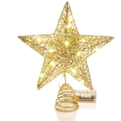 Emopeak 20 LED Christmas Tree Topper, 8 x 10 Inch Indoor Iron Art Star Treetop Light, Two Modes (Keep Light ON/Flash) Gold Cover